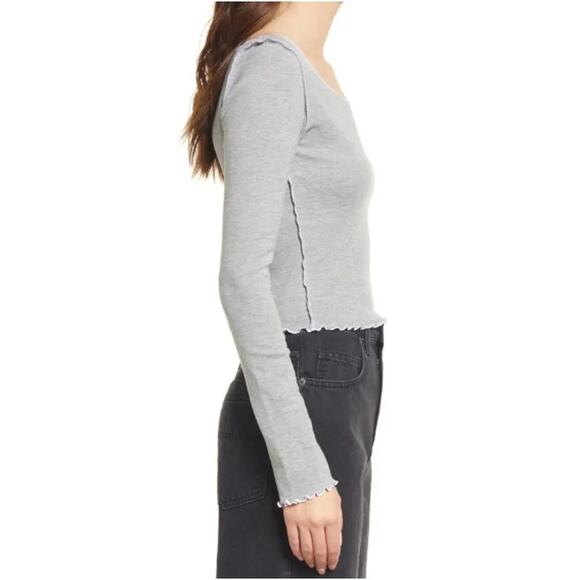 NEW TOPSHOP NORDSTROM Gray Long Sleeve Lettuce Edge T-Shirt Size 4-6 - Picture 3 of 8